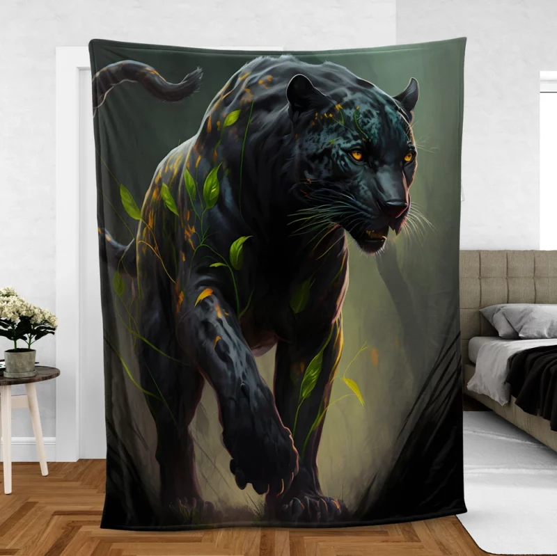 Black Panther Walking in Darkness Fleece Blanket