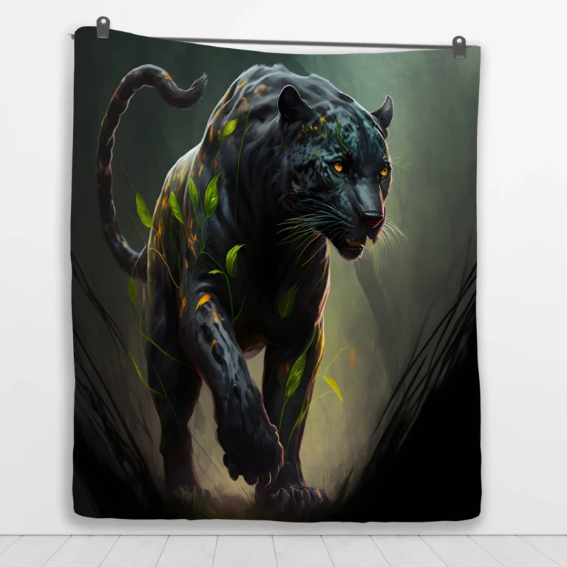 Black Panther Walking in Darkness Quilt Blanket 1