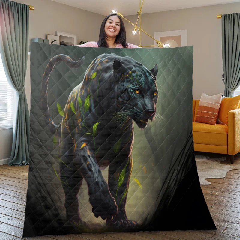 Black Panther Walking in Darkness Quilt Blanket