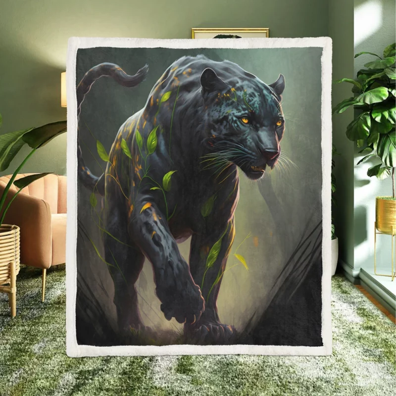 Black Panther Walking in Darkness Sherpa Fleece Blanket