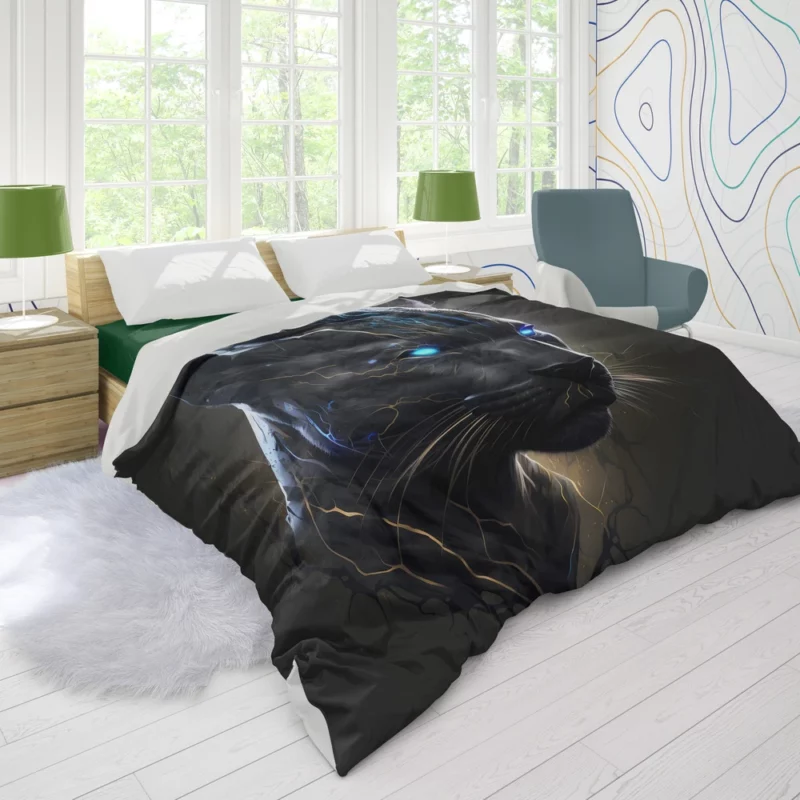 Black Panther With Blue Eyes Duvet Cover