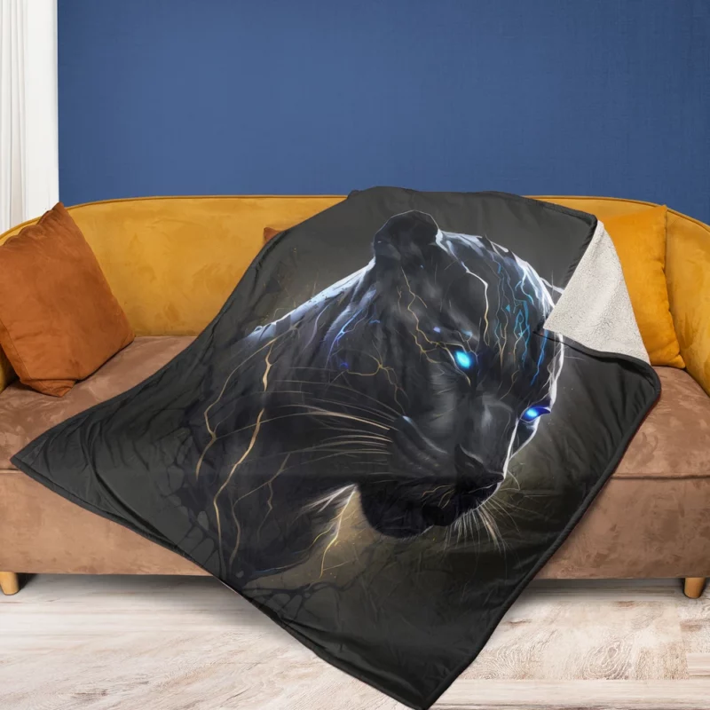 Black Panther With Blue Eyes Fleece Blanket 1