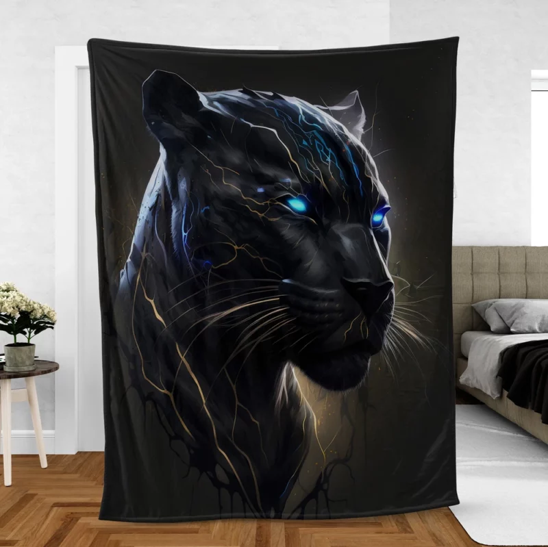 Black Panther With Blue Eyes Fleece Blanket