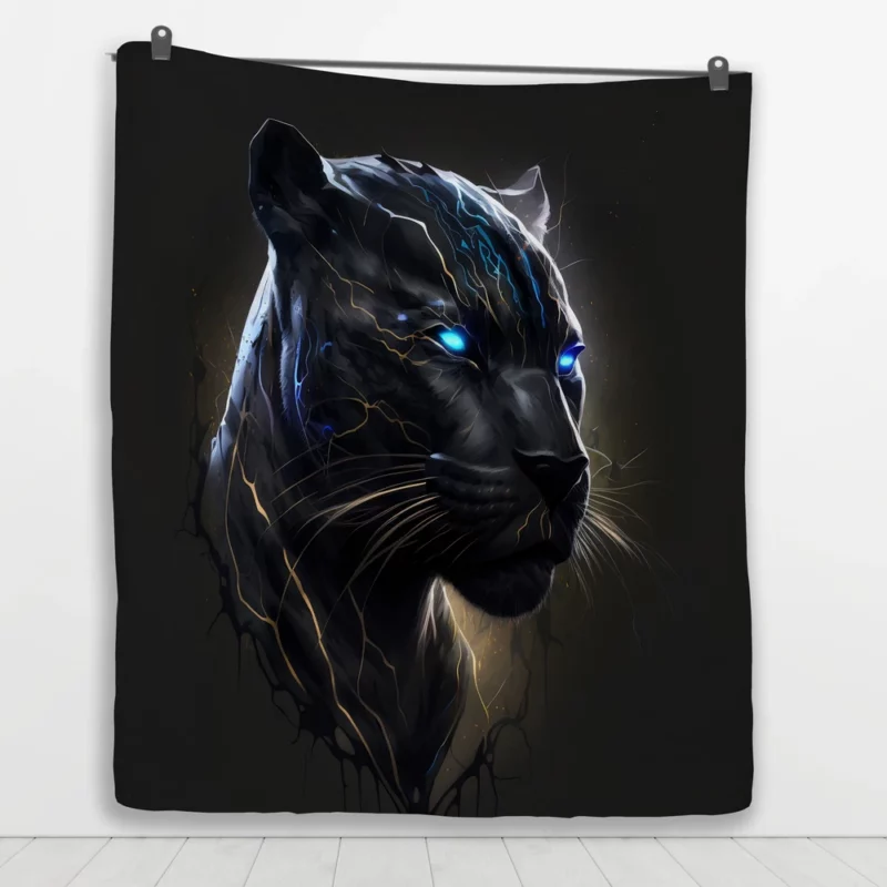 Black Panther With Blue Eyes Quilt Blanket 1