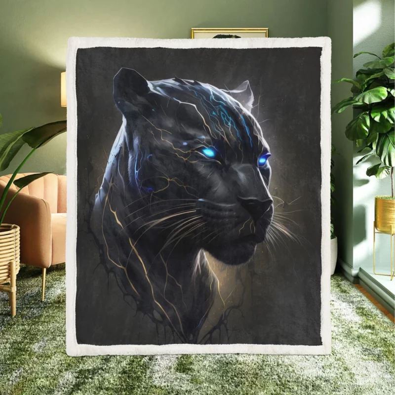 Black Panther With Blue Eyes Sherpa Fleece Blanket