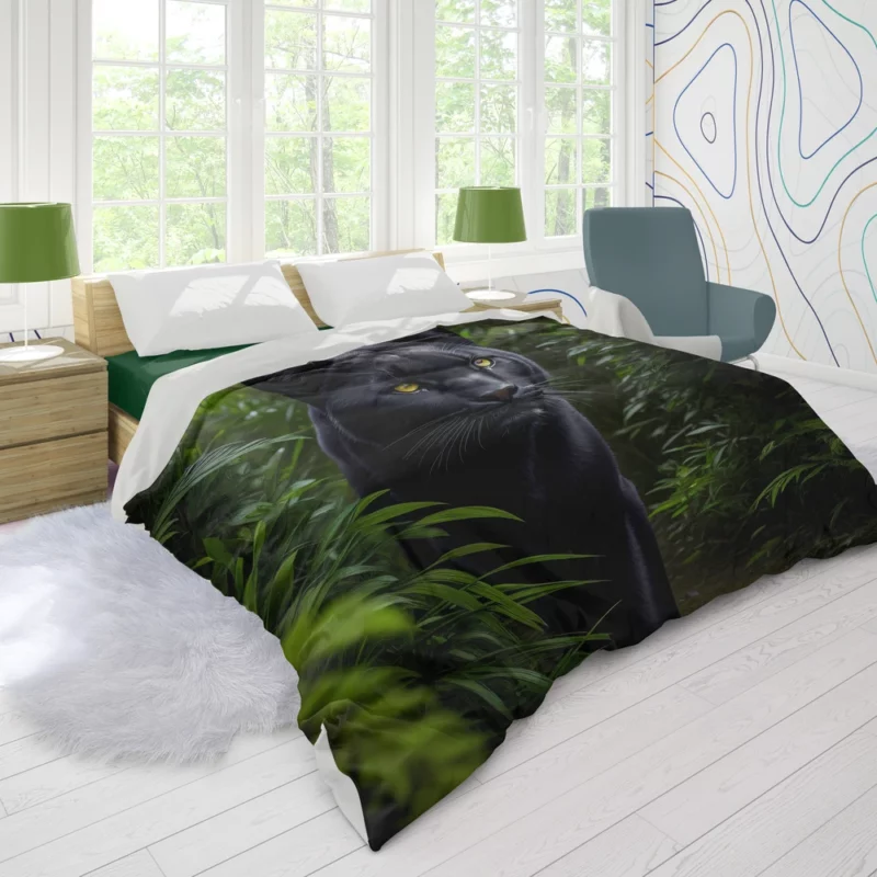 Black Panther in Forest Duvet Cover