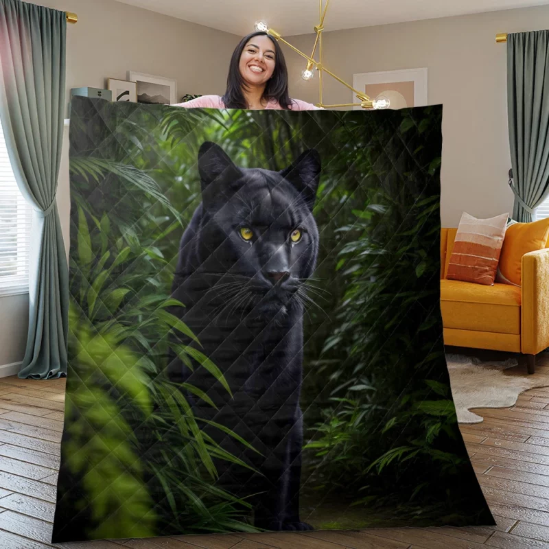 Black Panther in Forest Quilt Blanket