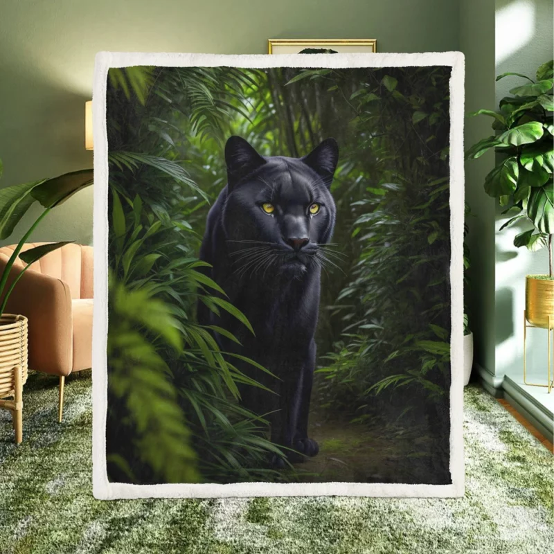 Black Panther in Forest Sherpa Fleece Blanket