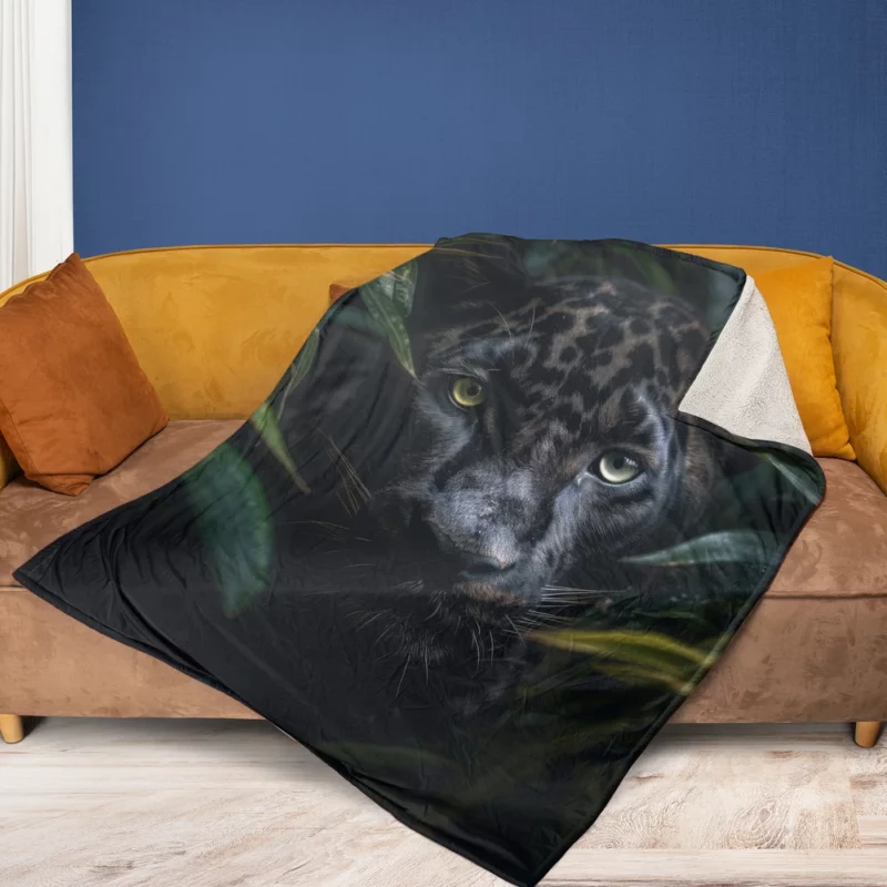 Black Panther in Jungle Fleece Blanket 1