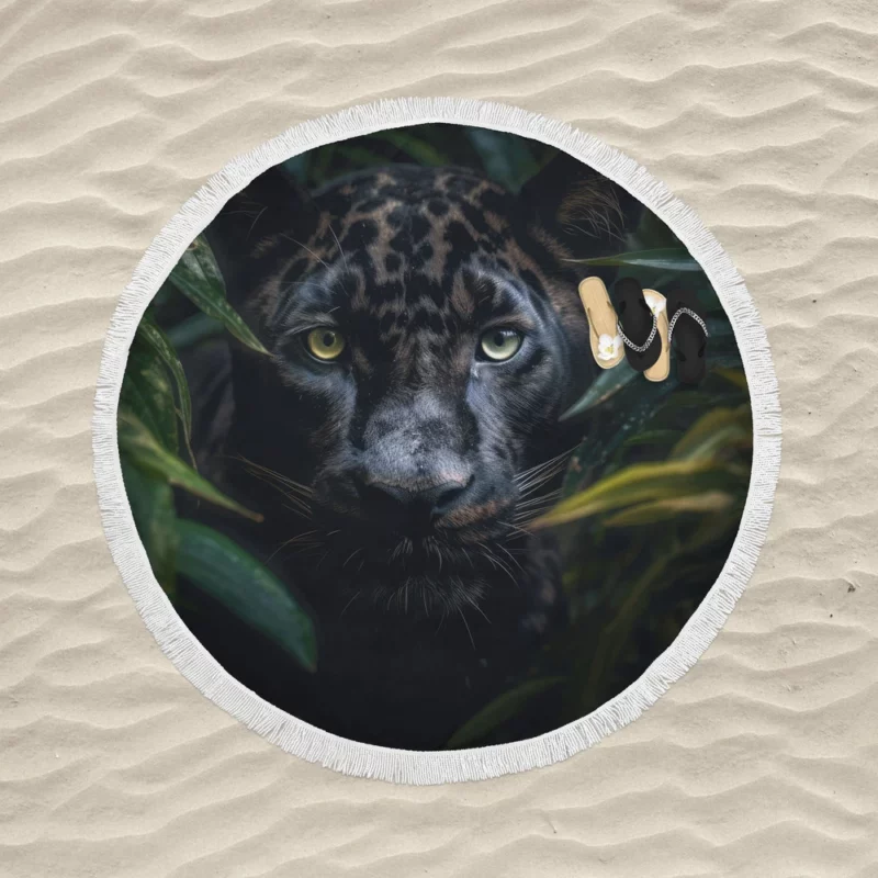 Black Panther in Jungle Round Beach Towel