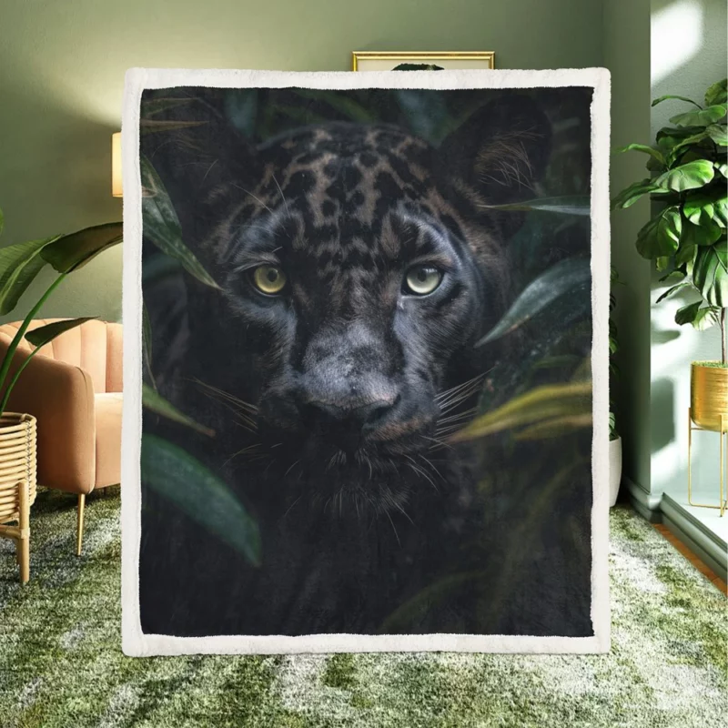 Black Panther in Jungle Sherpa Fleece Blanket