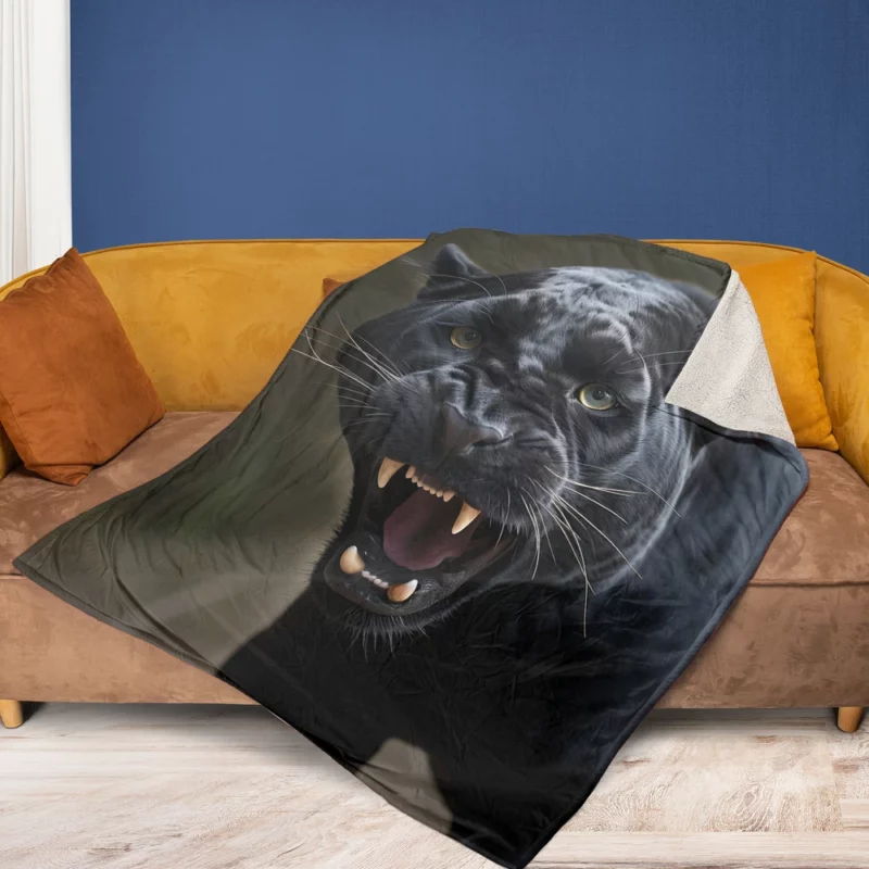 Black Panther in Nature Fleece Blanket 1