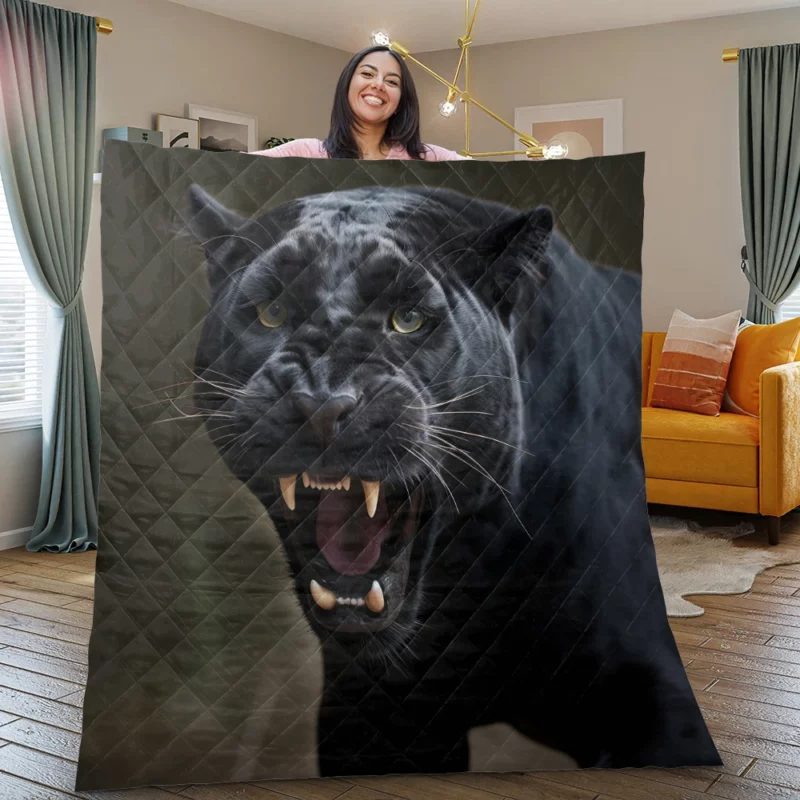 Black Panther in Nature Quilt Blanket