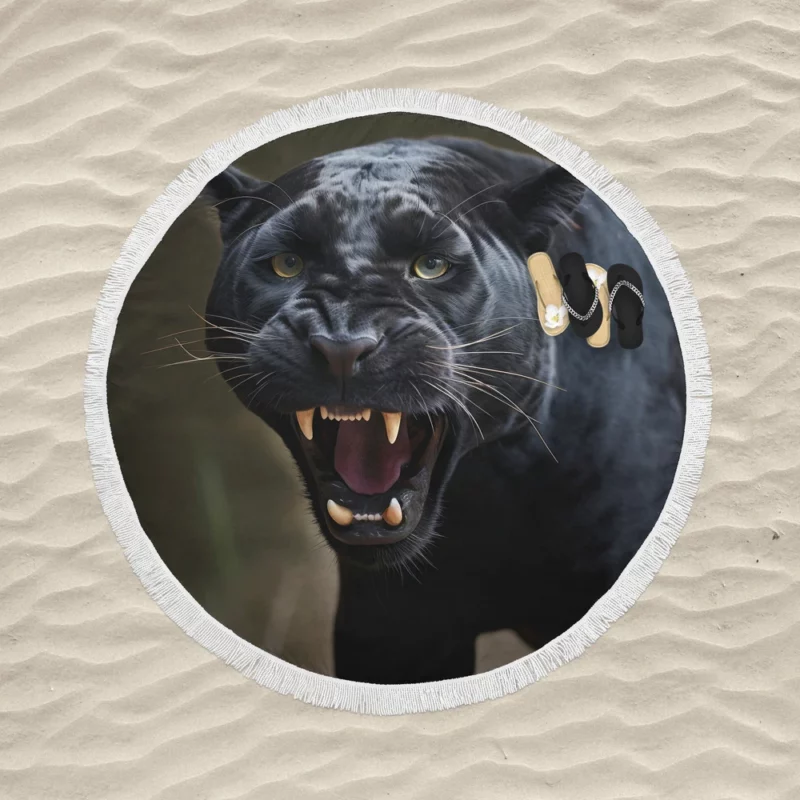 Black Panther in Nature Round Beach Towel