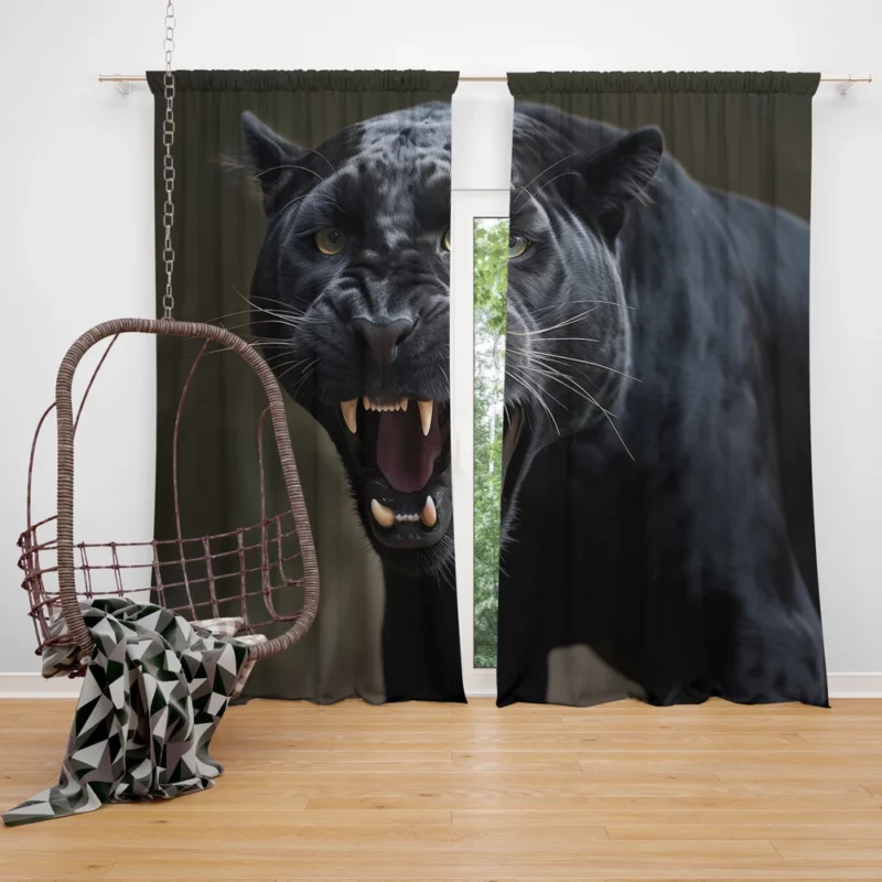 Black Panther in Nature Window Curtain