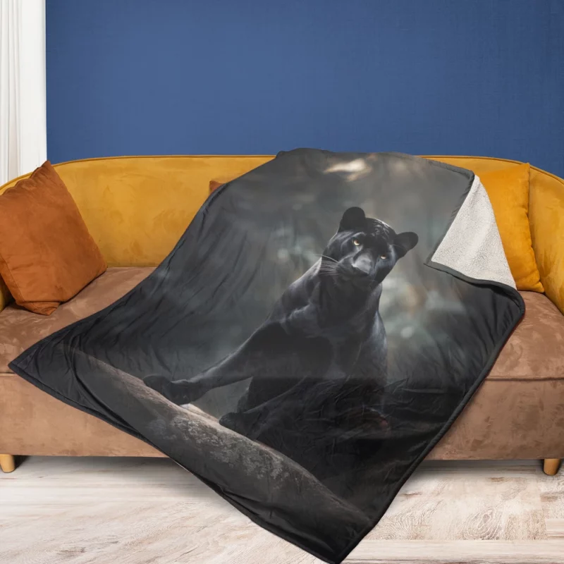 Black Panther in Wilderness Fleece Blanket 1