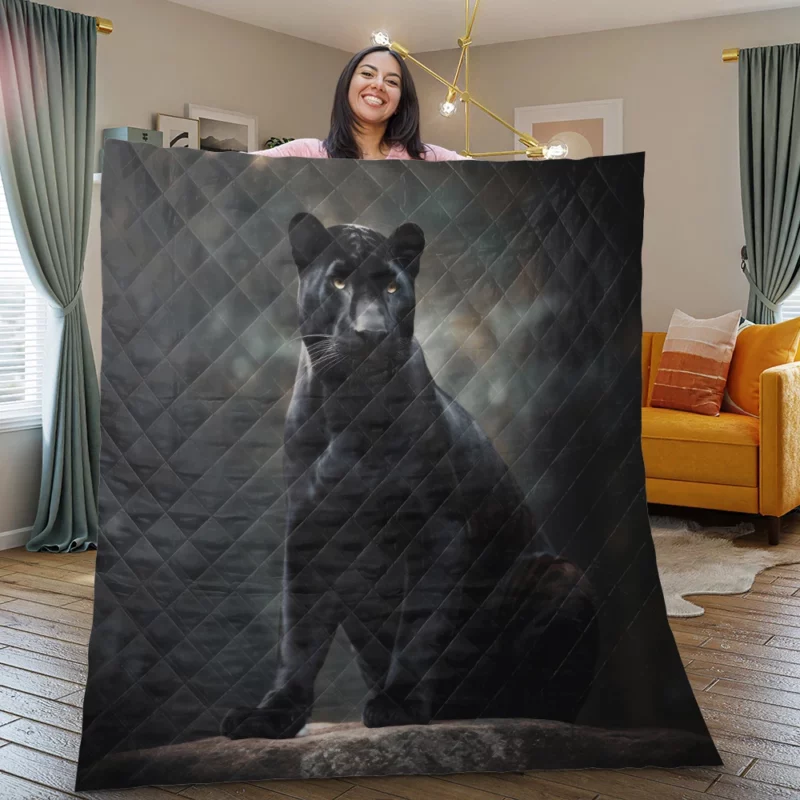 Black Panther in Wilderness Quilt Blanket