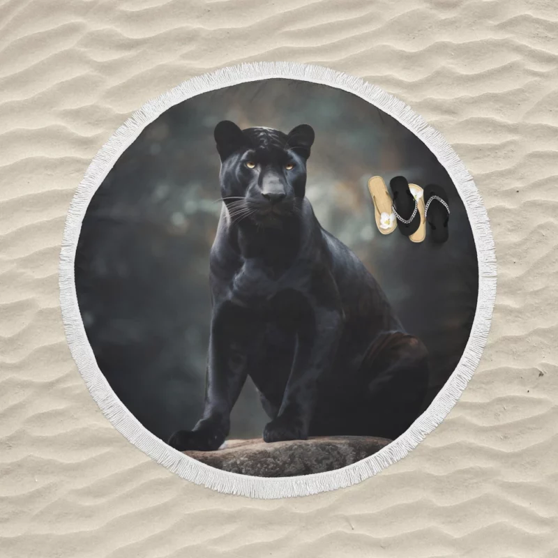 Black Panther in Wilderness Round Beach Towel