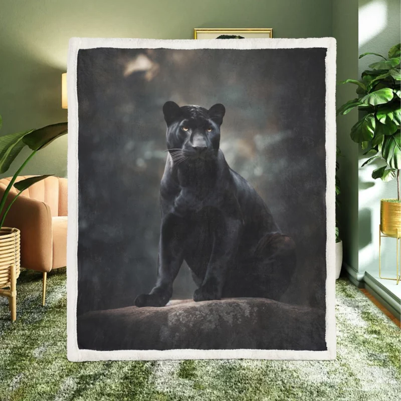 Black Panther in Wilderness Sherpa Fleece Blanket