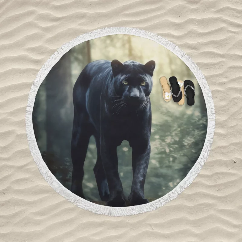 Black Panther in the Wild Round Beach Towel