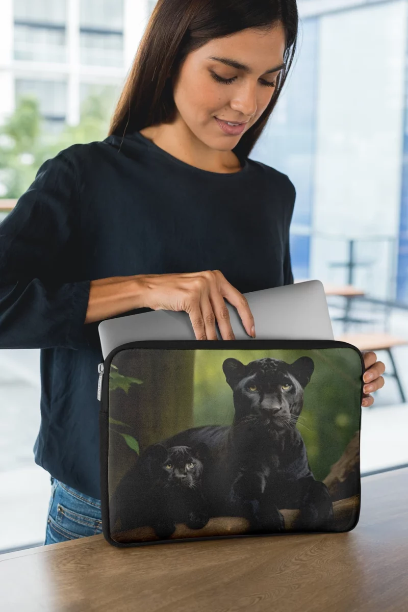 Black Panther with Cub in Nature Laptop Sleeve 1