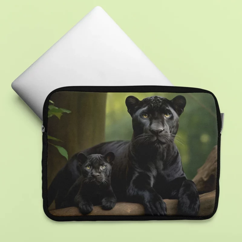 Black Panther with Cub in Nature Laptop Sleeve