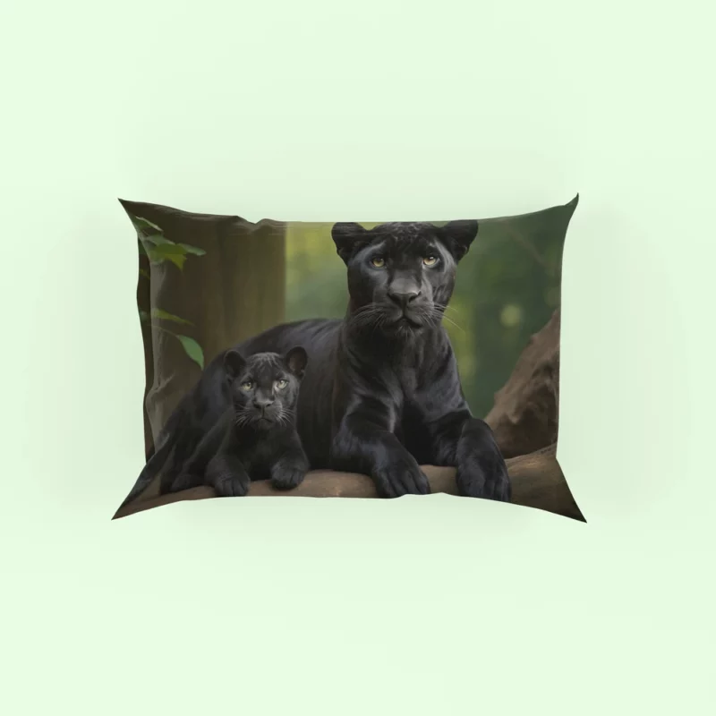 Black Panther with Cub in Nature Pillow Case