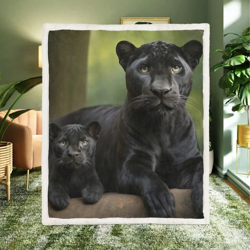 Black Panther with Cub in Nature Sherpa Fleece Blanket