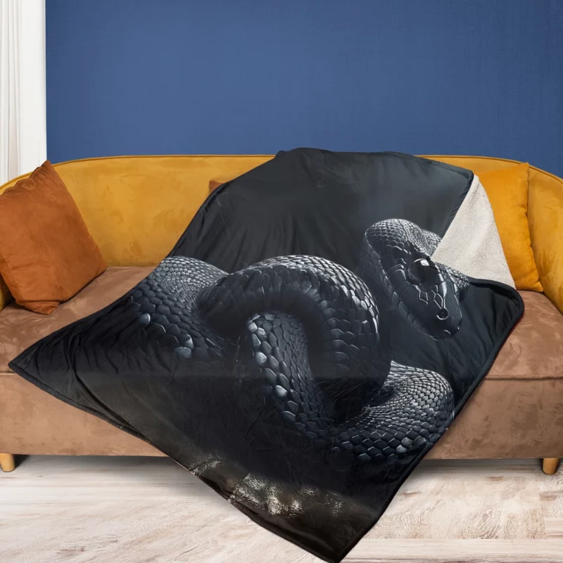 Black Snake AI Artwork Fleece Blanket 1