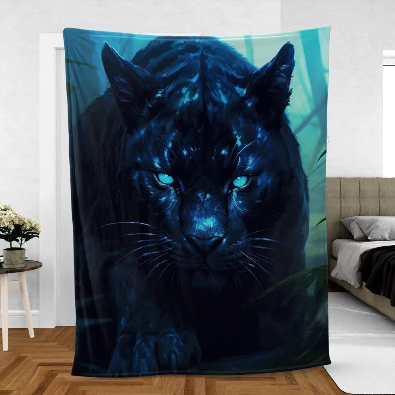 Black Tiger in Forest Fleece Blanket