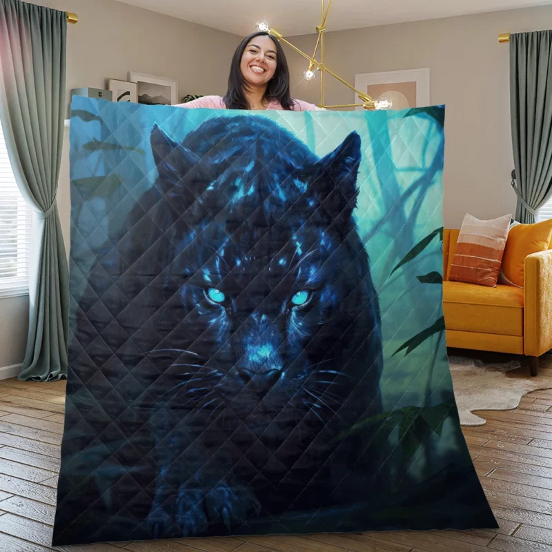 Black Tiger in Forest Quilt Blanket