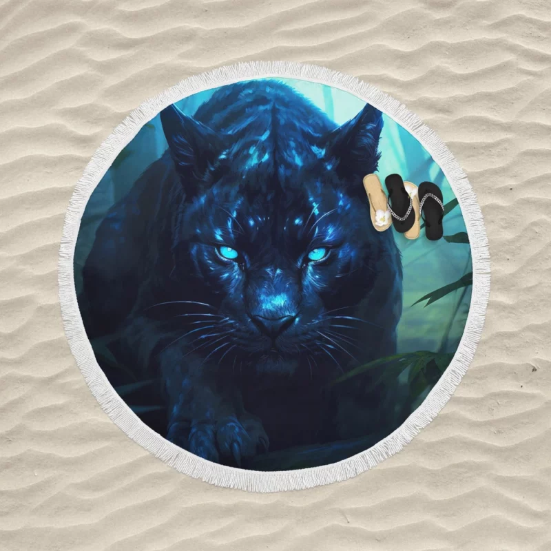 Black Tiger in Forest Round Beach Towel