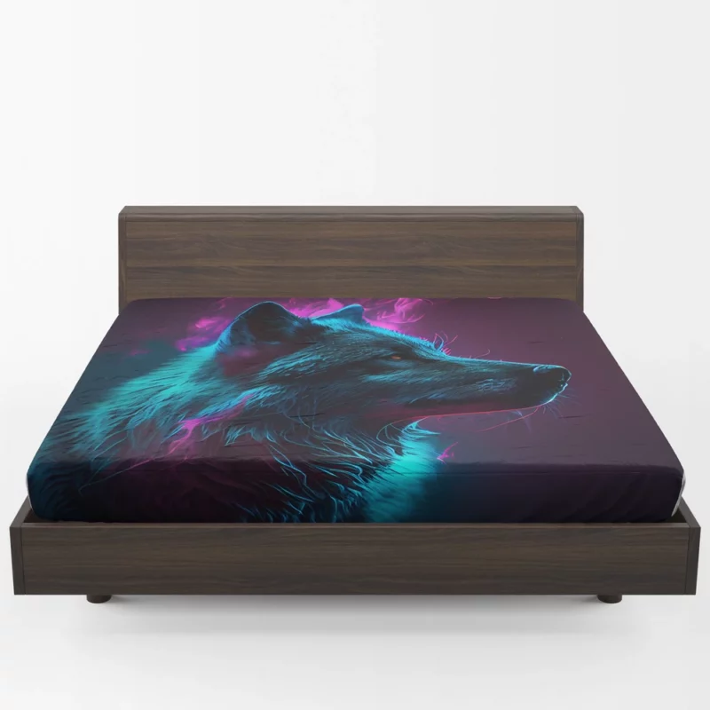 Black Wolf in Neon Colorful Smoke Fitted Sheet 1