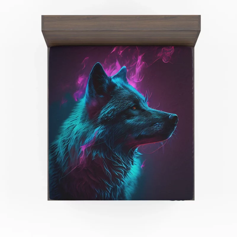 Black Wolf in Neon Colorful Smoke Fitted Sheet