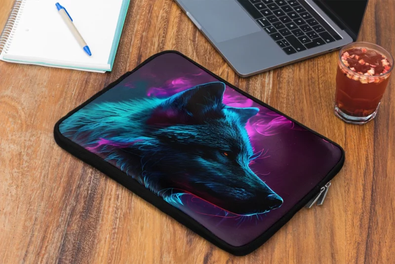 Black Wolf in Neon Colorful Smoke Laptop Sleeve 2