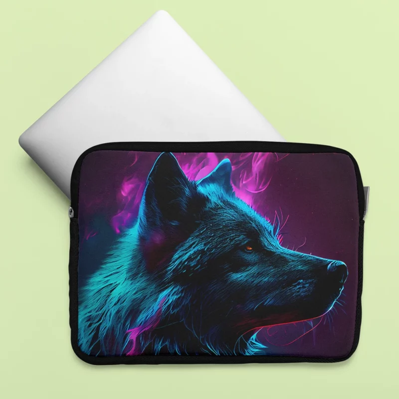 Black Wolf in Neon Colorful Smoke Laptop Sleeve