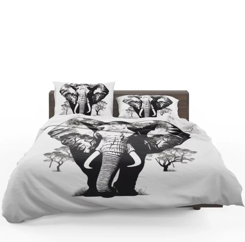 Black and White Elephant Silhouette Bedding Set 1