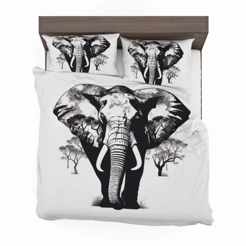 Black and White Elephant Silhouette Bedding Set 2