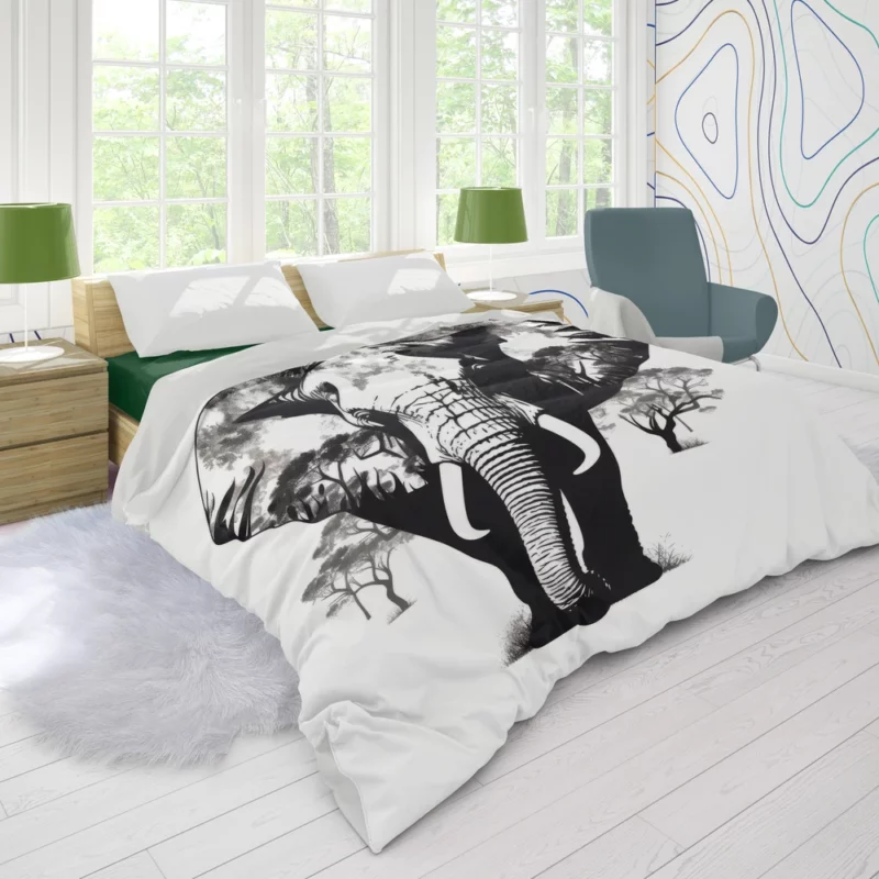 Black and White Elephant Silhouette Duvet Cover