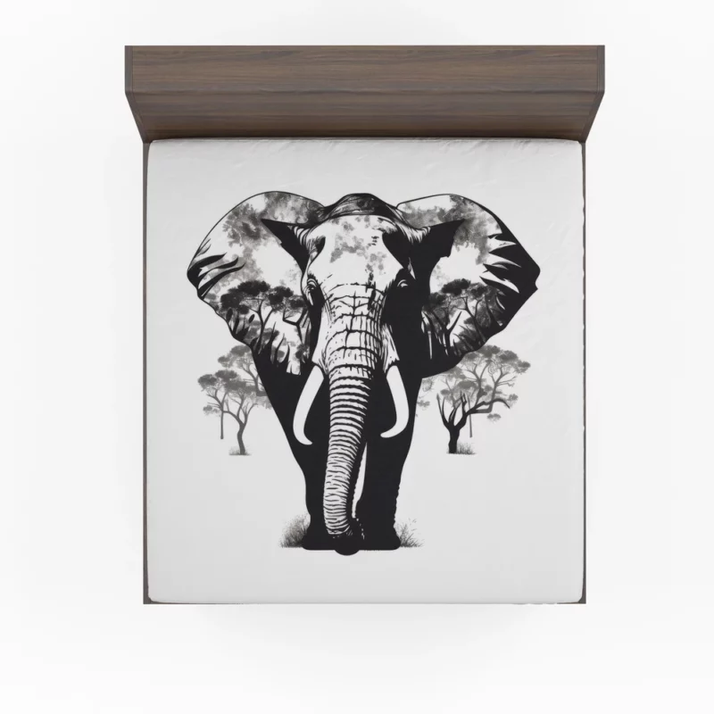 Black and White Elephant Silhouette Fitted Sheet