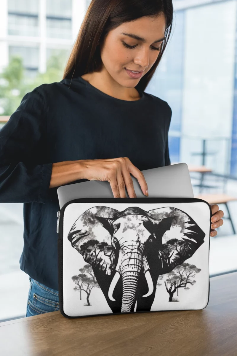 Black and White Elephant Silhouette Laptop Sleeve 1