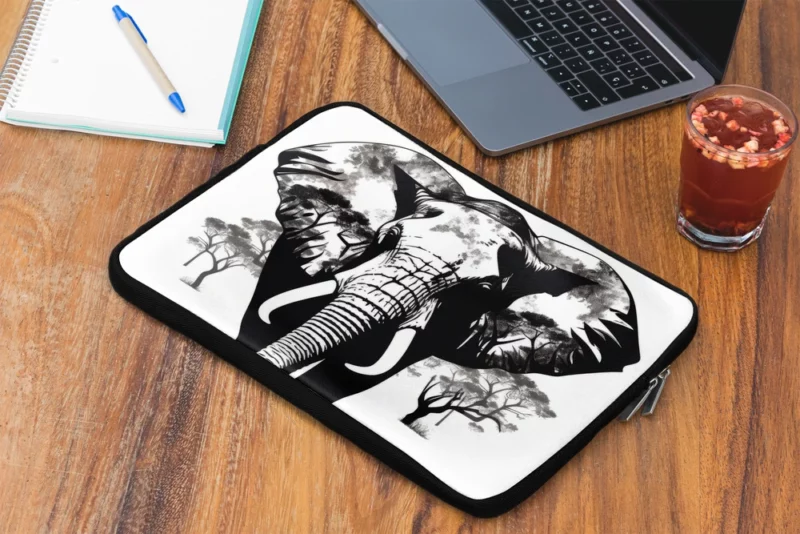 Black and White Elephant Silhouette Laptop Sleeve 2