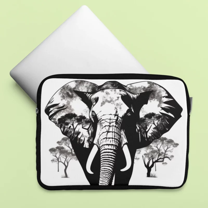 Black and White Elephant Silhouette Laptop Sleeve