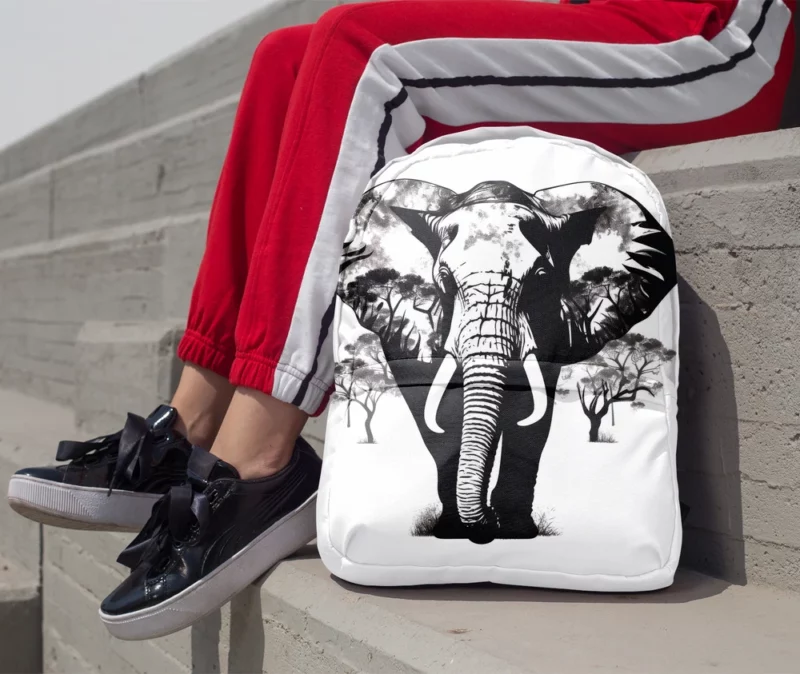 Black and White Elephant Silhouette Minimalist Backpack 1