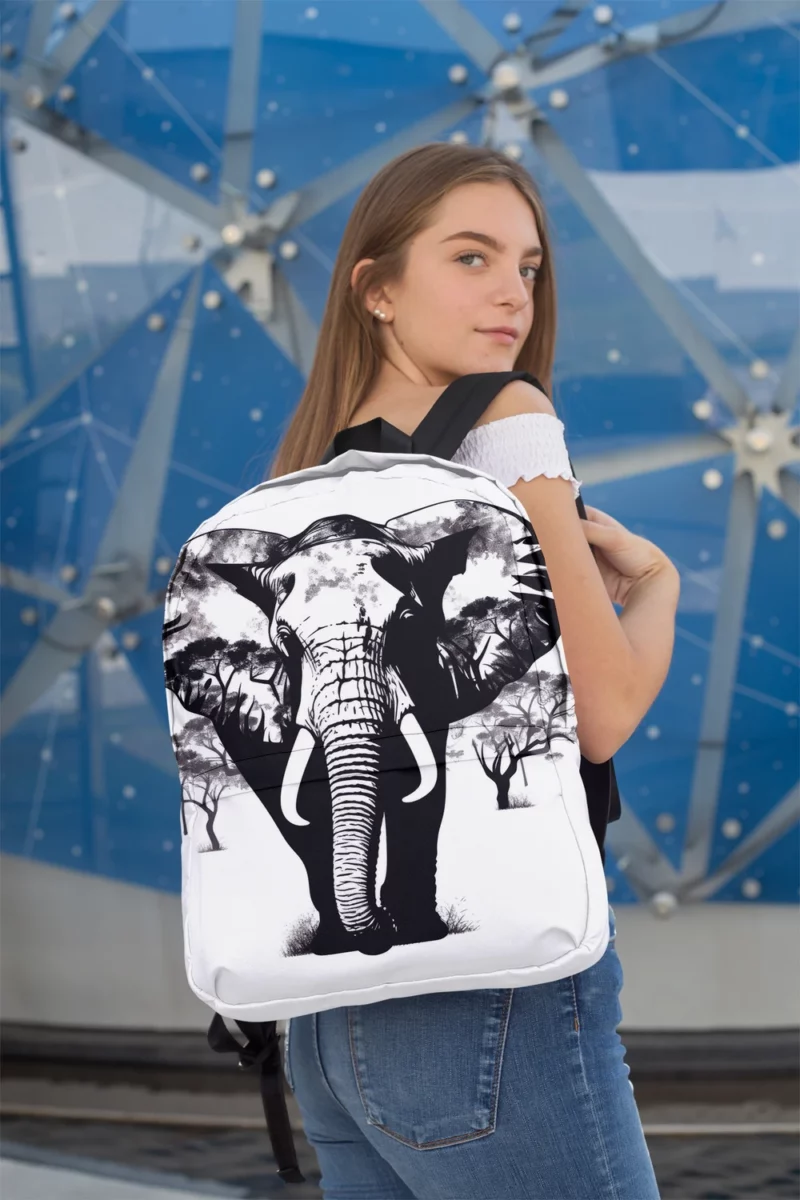 Black and White Elephant Silhouette Minimalist Backpack 2