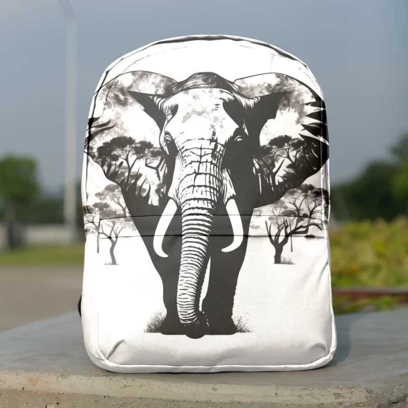 Black and White Elephant Silhouette Minimalist Backpack