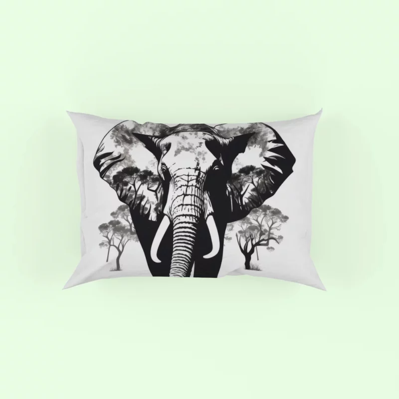 Black and White Elephant Silhouette Pillow Case