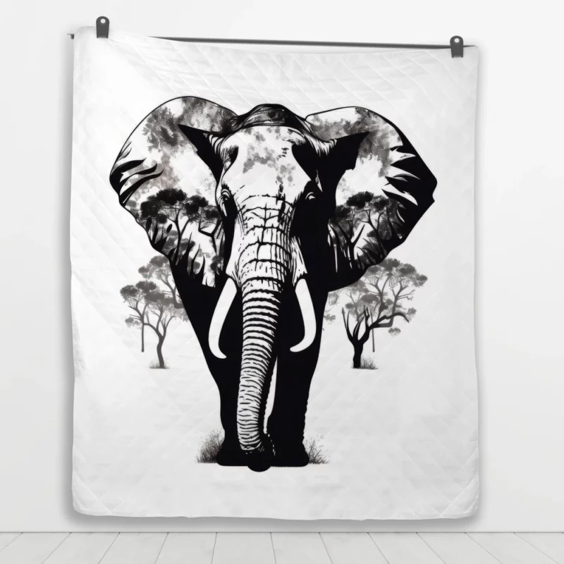 Black and White Elephant Silhouette Quilt Blanket 1