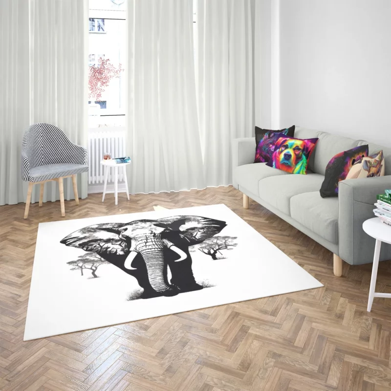 Black and White Elephant Silhouette Rug 2