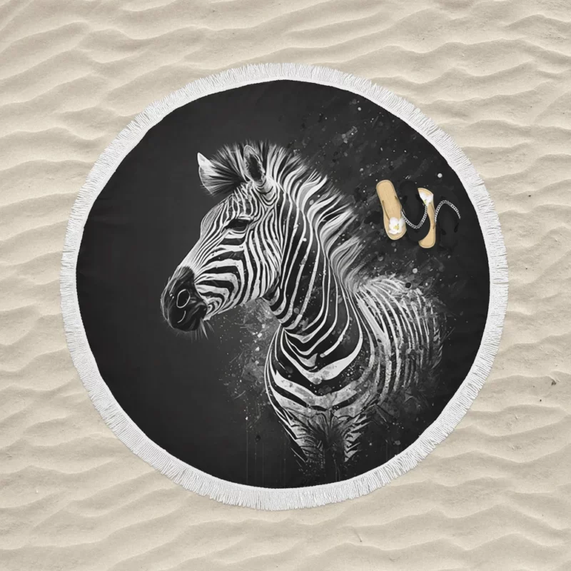 Black and White Zebra Theme Round Beach Towel